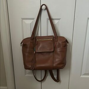 Brown Leather Structured Baby Bag